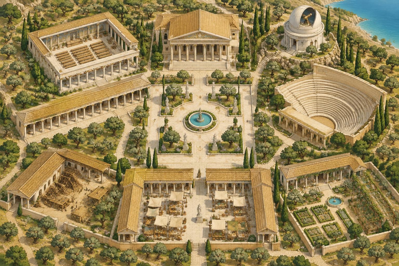 Illustrated map of the IQUI Plato Academy campus